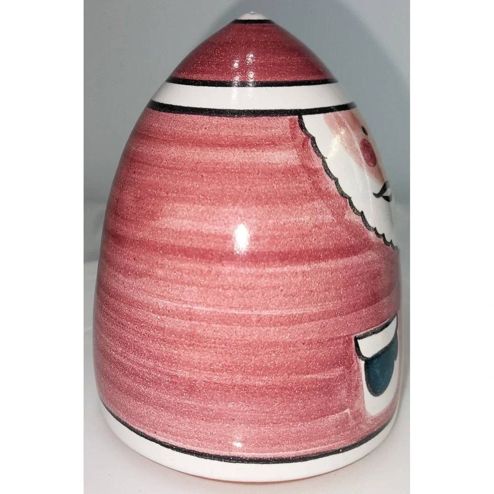 Santa Claus Columbia Falls Red Clay Ceramic Hand Painted Round Figurine Vintage